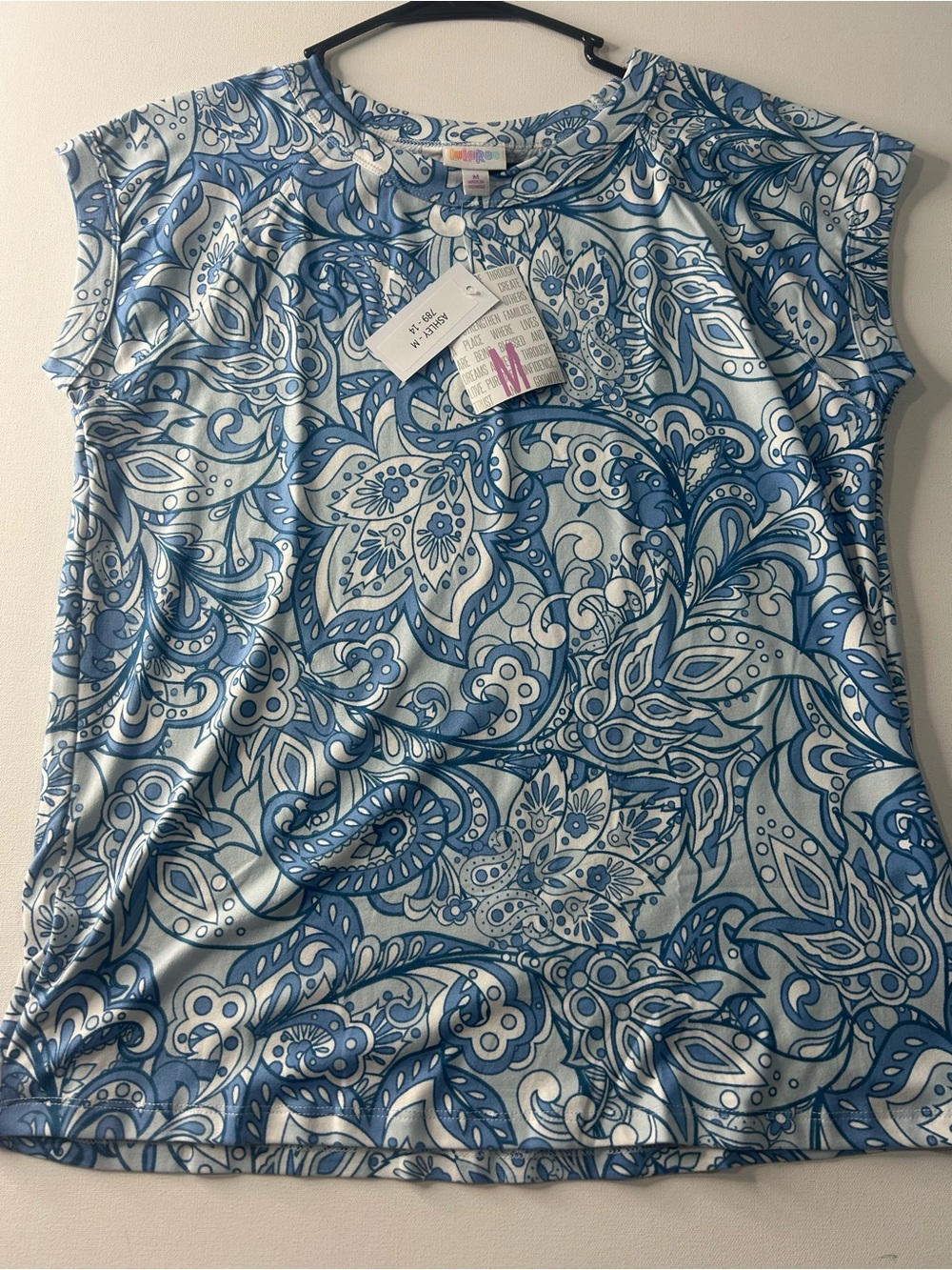 NWT Lularoe Medium Ashley Blue Paisley Crew Neck T-Shirt